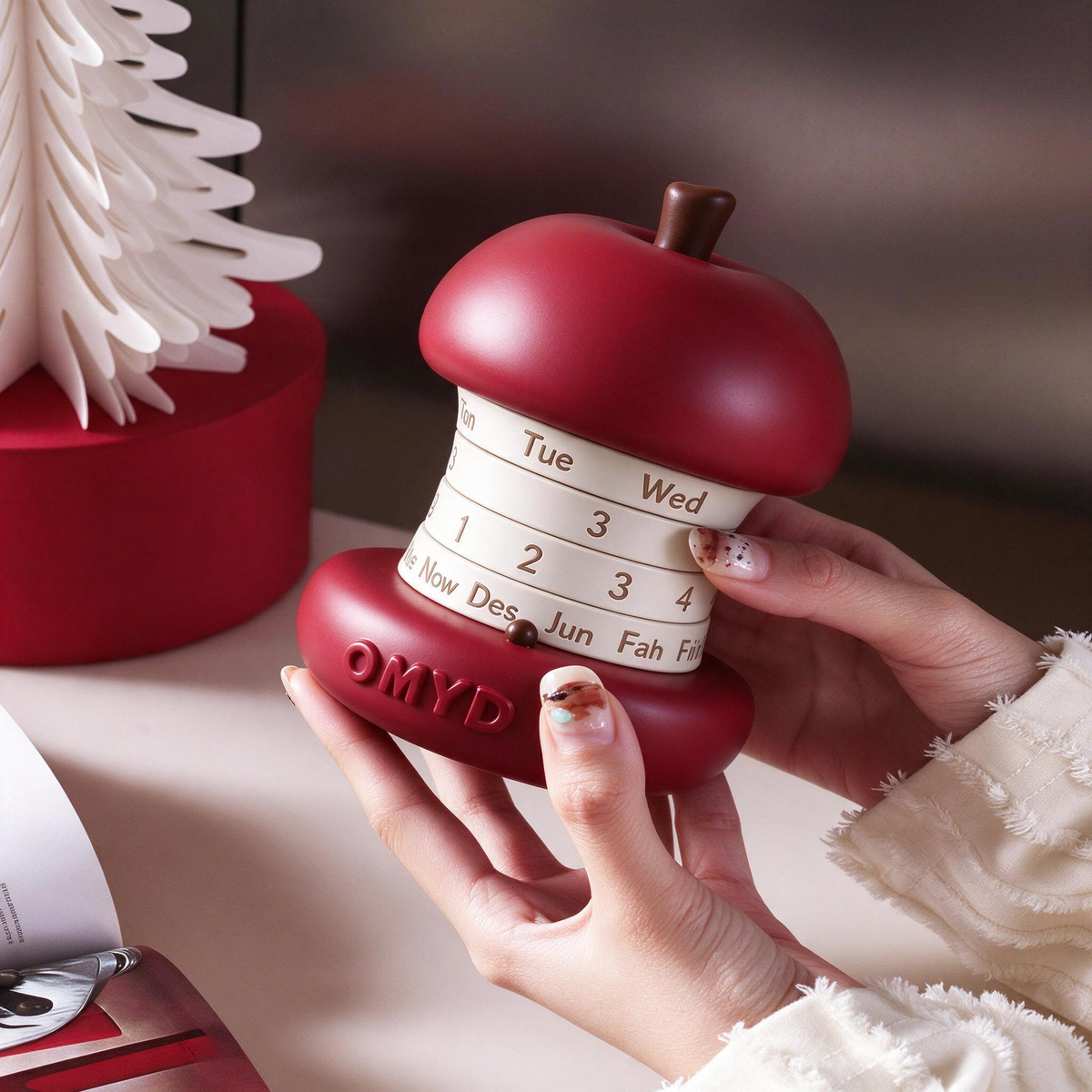 Apple core perpetual desk calendar styled on a desk