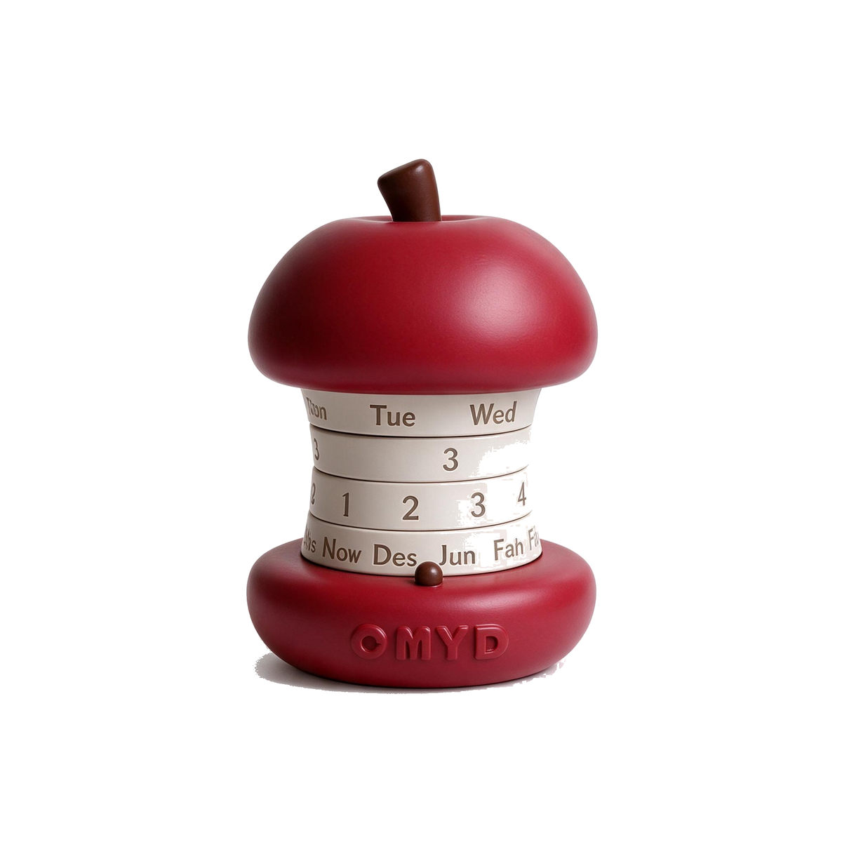 Apple core perpetual desk calendar in red, front view